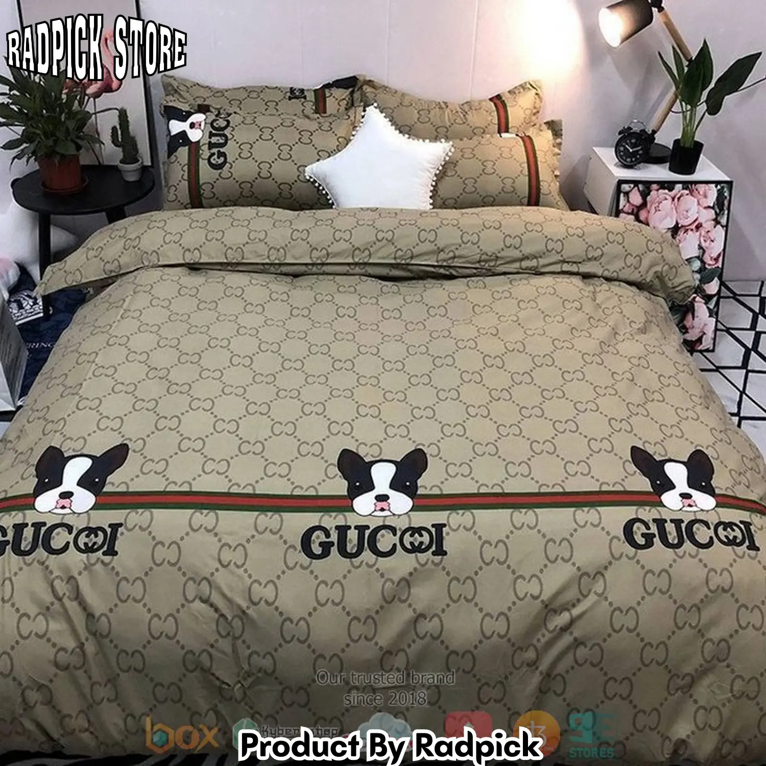 Radpick best dog gucci brand khaki pattern quilt bedroom sets rp3278339